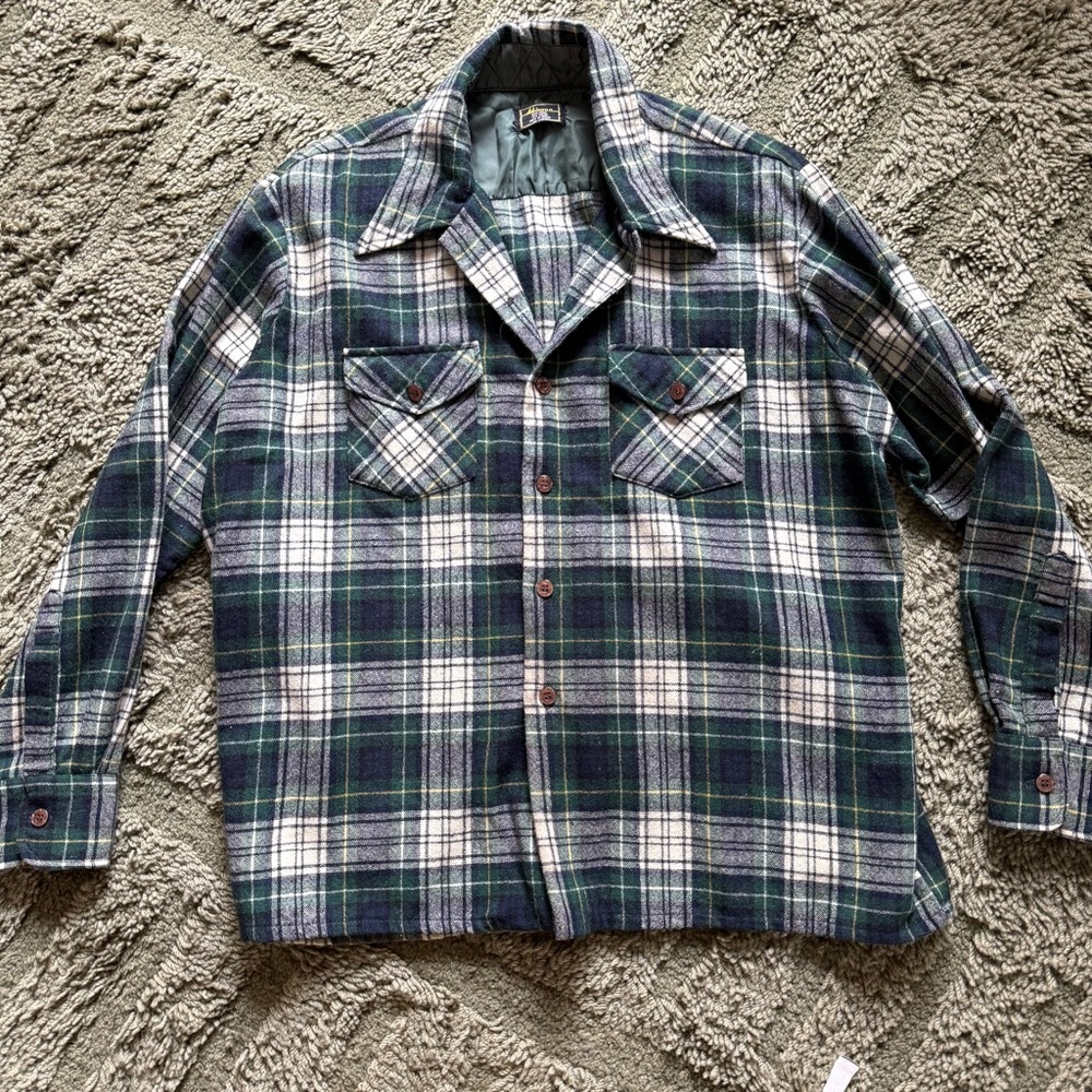 Vintage 70s Atkinson Plaid Wool Blend Button Up Shirt Jacket
